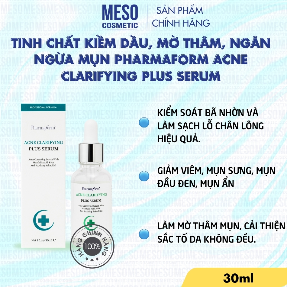 Tinh Chất Kiềm Dầu, Mờ Thâm, Ngăn Ngừa Mụn Pharmaform Acne Clarifying Plus Serum 30ML